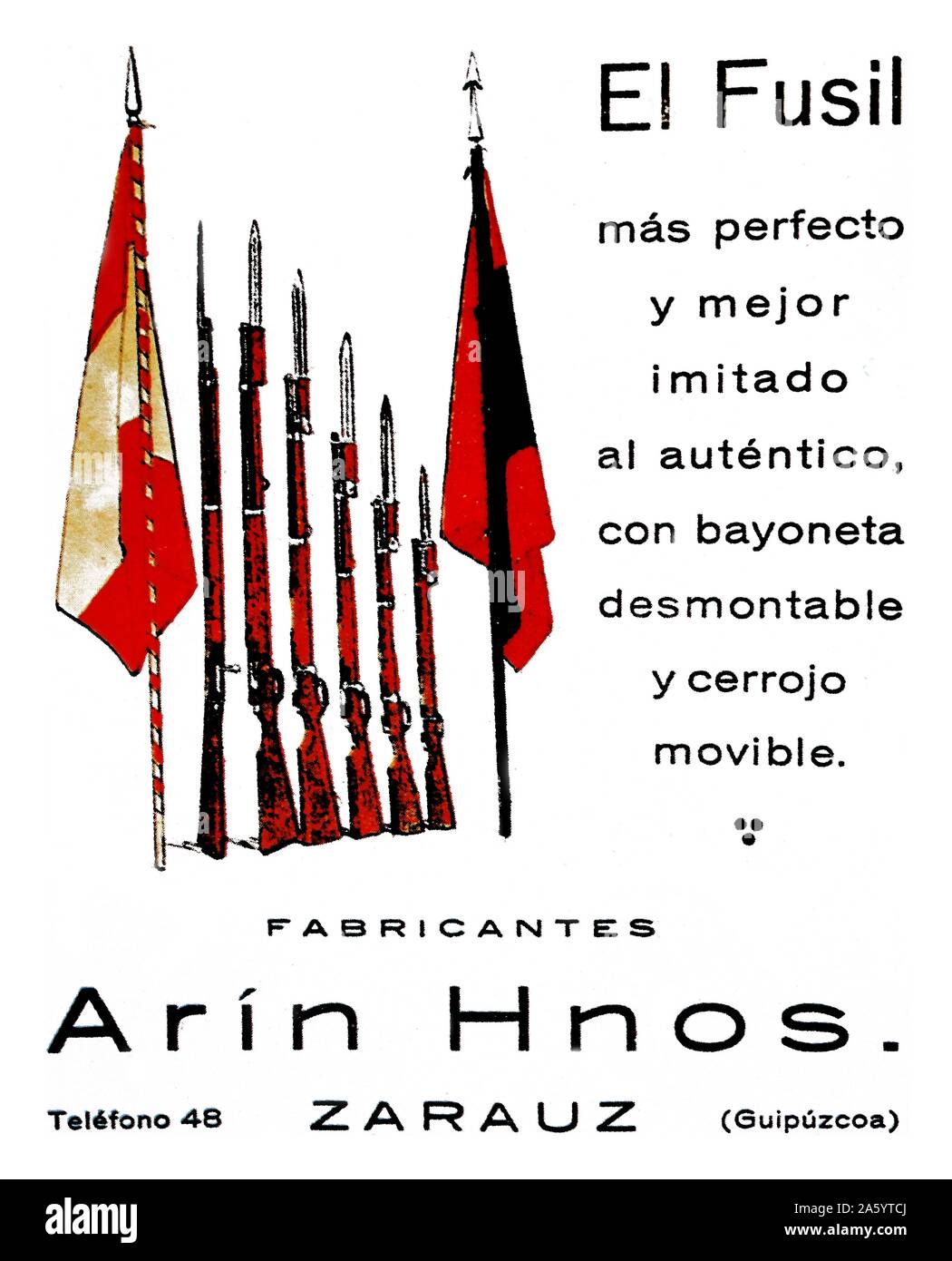 Annonce pour carabines fabriqués par l'usine Hermanos Arin, pendant la guerre civile espagnole Banque D'Images