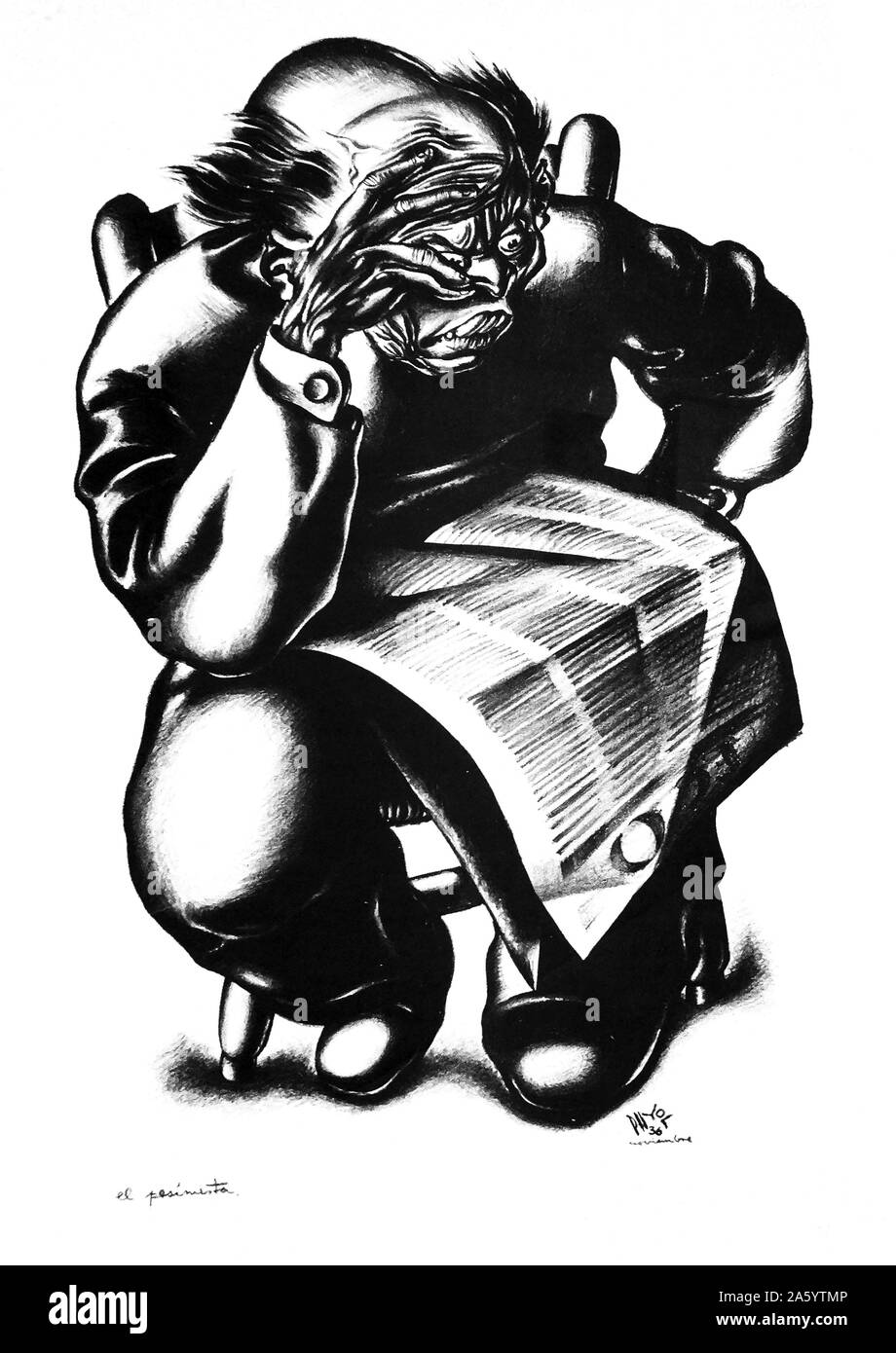 Le pessimiste" (pendant la Guerre Civile Espagnole) 1936. Par Ramon Puyol 1907-1981 Lithographie Banque D'Images