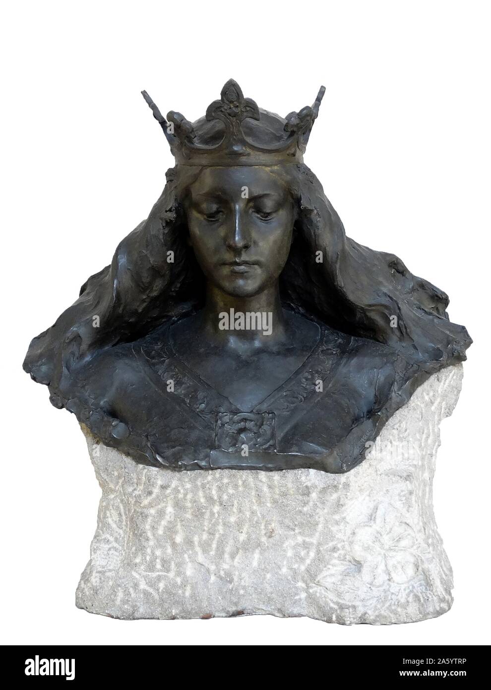 Buste de matrona représentant (buste de femme noble représentant Barcelone) par Eusebi Arnau (Barcelone, 1864-1933). Bronze coulé et pierre de Montjuic Banque D'Images