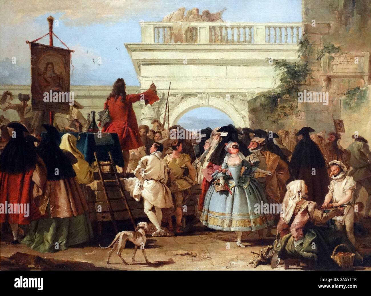 Le charlatan, 1756. huile sur toile, de Giandomenico Tiepolo (Bassano Jacopo) Banque D'Images
