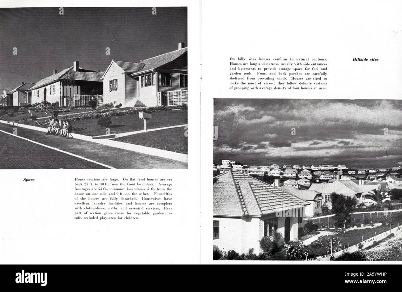 Pages d'une brochure expliquant le logement social en Nouvelle-Zélande après la seconde guerre mondiale 1948 Banque D'Images