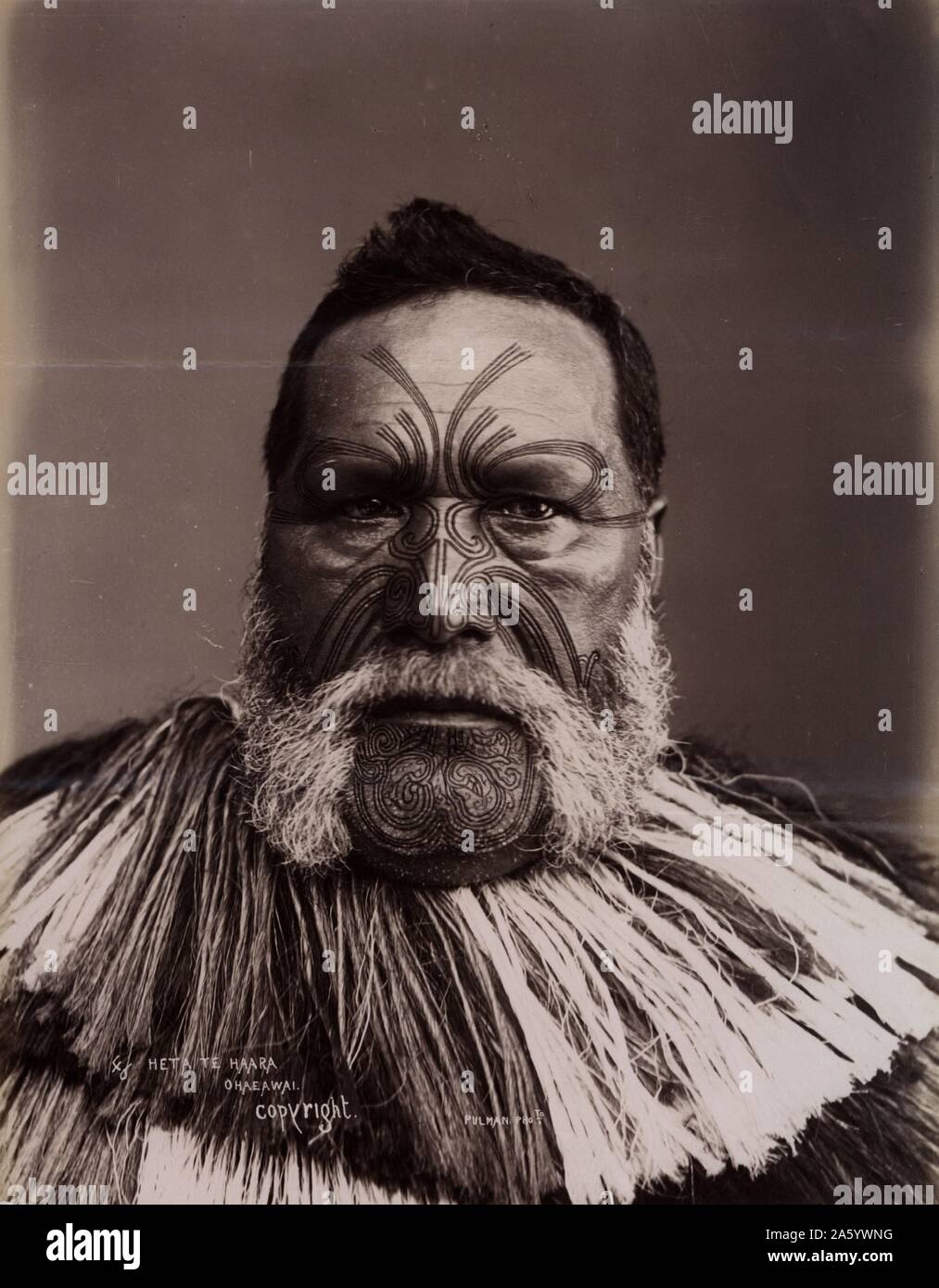 Heta Te Haara, Ohaeawai (chef Maori tatouages) photograophed face à la Nouvelle-Zélande en 1880 Banque D'Images