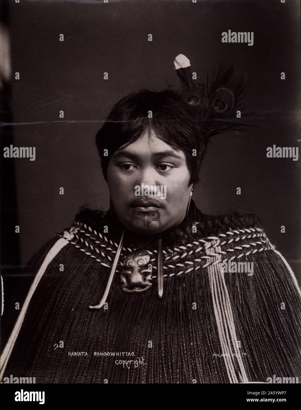 Hariata Rongowhitiao (chef Maori tatouages) photograophed face à la Nouvelle-Zélande en 1881 Banque D'Images