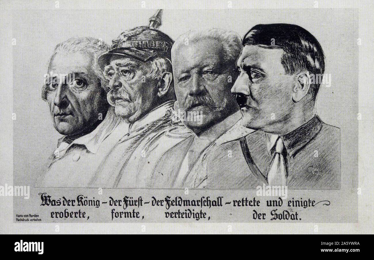 Image de dirigeants allemands, de gauche à droite. Frederick le grand, Otto von Bismarck, Paul von Hindenburg, Adolf Hitler Banque D'Images