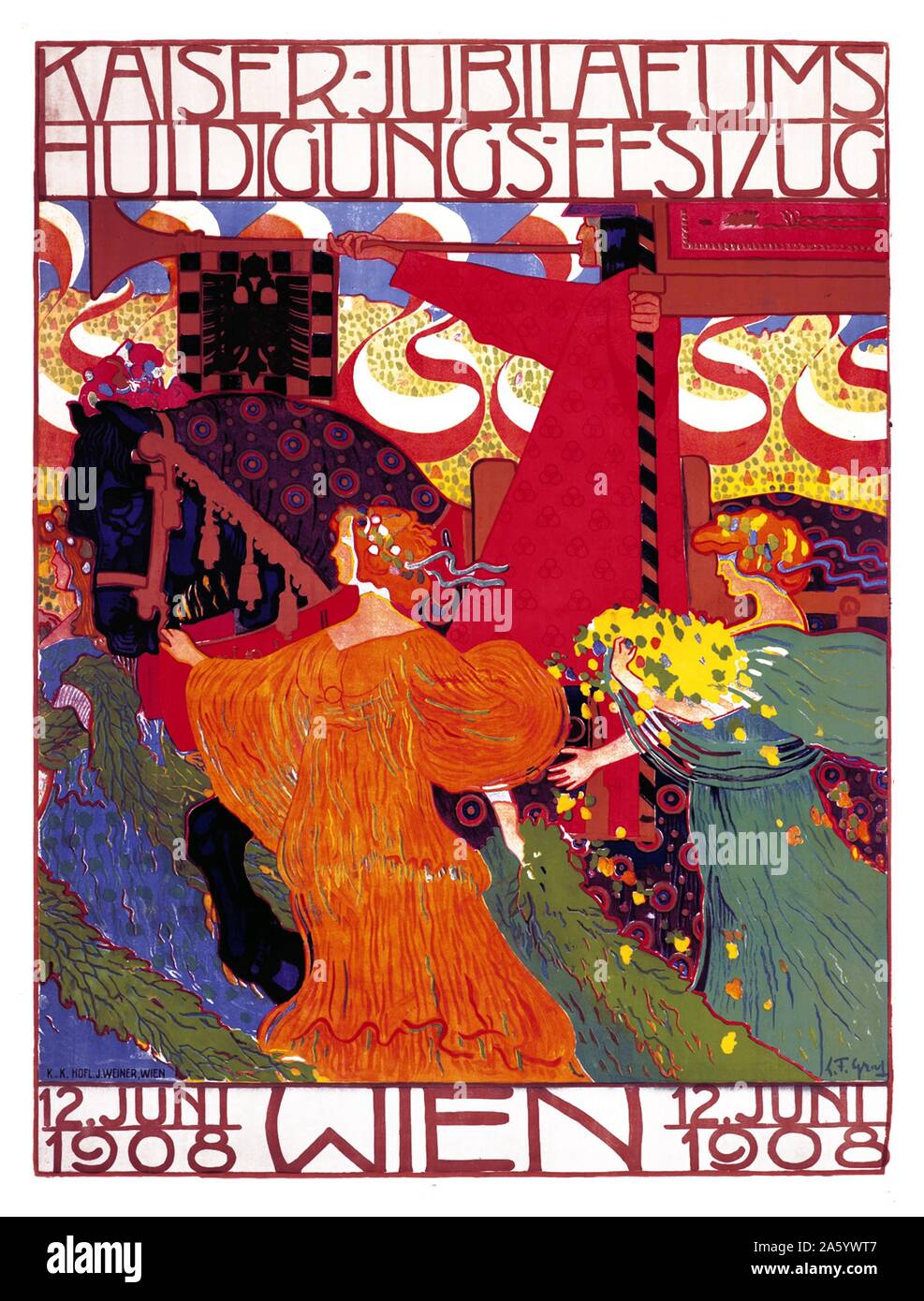 Affiche de l'Kaiser-Jubiläums Huldigungs-Festzug- par Ludwig Ferdinand Graf (1868-1932) un peintre autrichien. Datée 1908 Banque D'Images