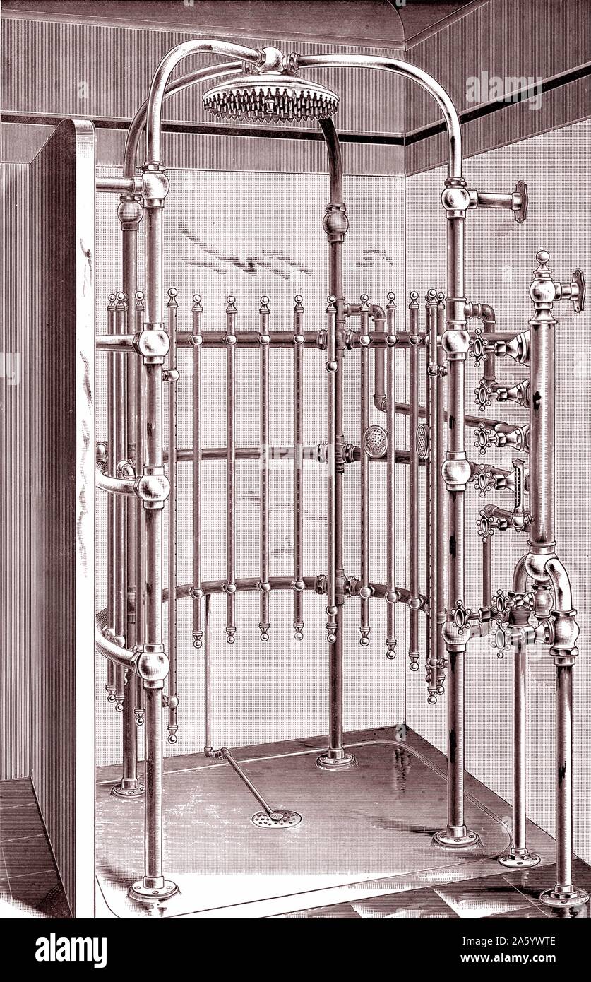 Photographie d'un ancien système de douche. Datée 1929 Banque D'Images