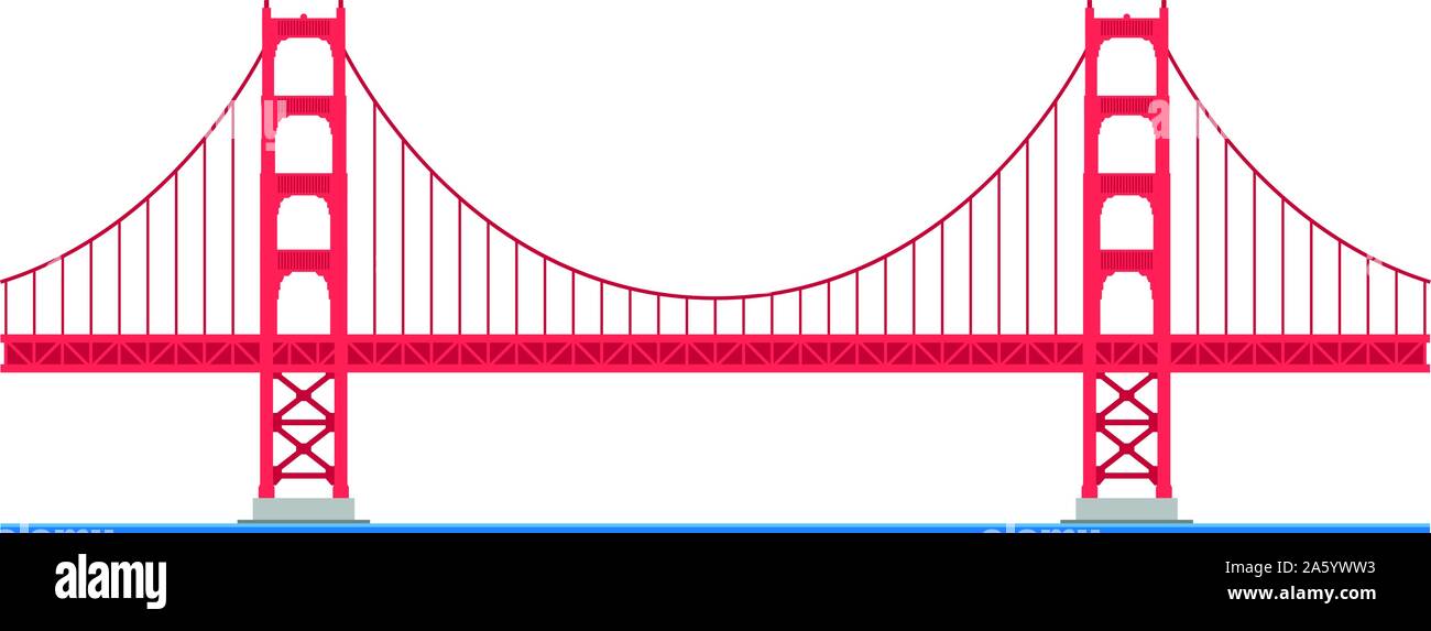 Golden Gate Bridge, San Francisco, USA. Isolé sur fond blanc vector illustration. Illustration de Vecteur