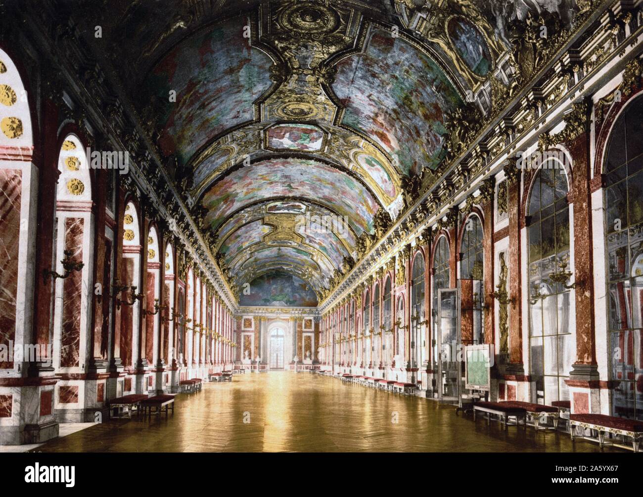 Galerie des glaces, Versailles, France 1910 Banque D'Images