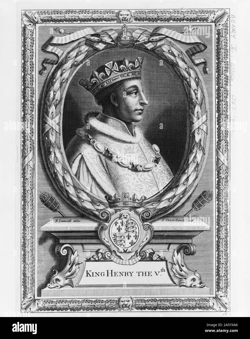 Illustration du roi Henry V (1387-1422) Roi d'Angleterre et deuxième souverain à la Maison de Lancastre. Datée 1800 Banque D'Images