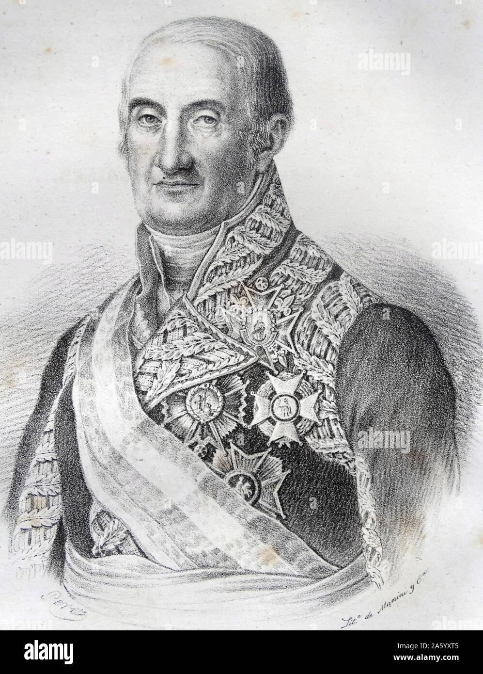 Portrait du général Francisco Javier Castaños, 1 Duc de Bailén (1758-1852) général espagnol pendant la guerre d'Espagne. Datée 1842 Banque D'Images
