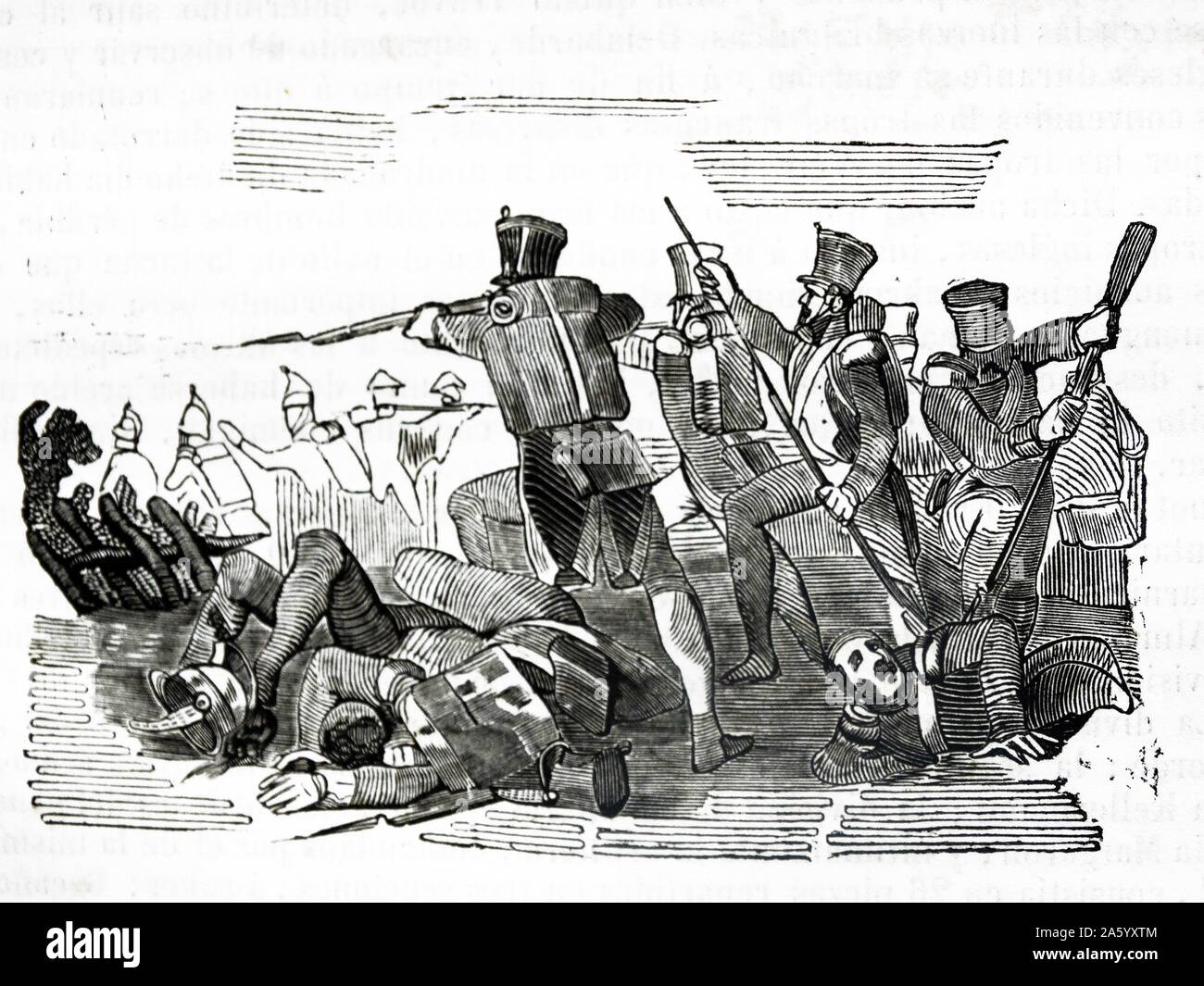 Gravure illustrant la bataille de Malaga, Espagne, pendant la guerre d'Espagne. En date du 19e siècle Banque D'Images