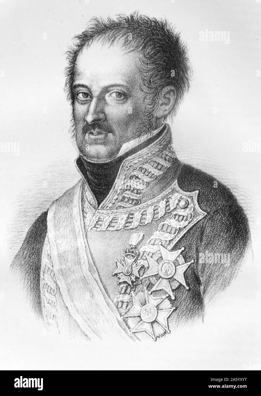 Gravure représentant le général José de Palafox y Melci (1780-1847) Duc de Saragosse était un général Aragonais qui participe à la campagne. Datée 1808 Banque D'Images