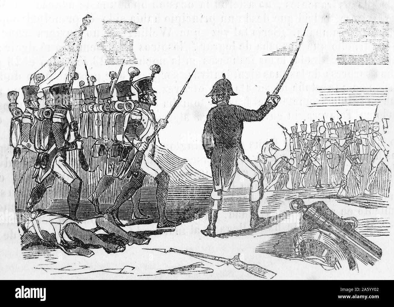 Gravure représentant une scène de bataille à Aranjuez au cours de la guerre d'Espagne. En date du 19e siècle Banque D'Images