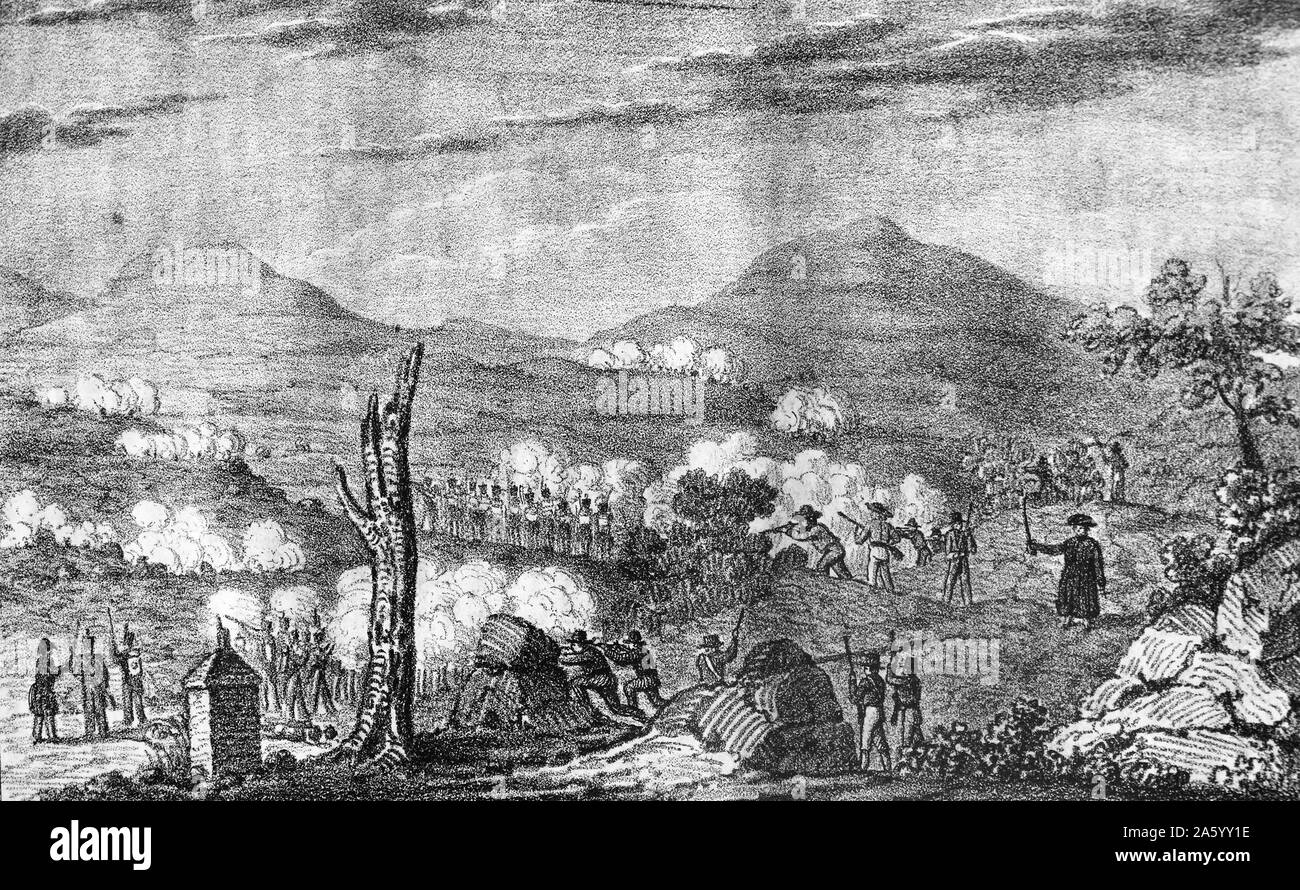 Gravure illustrant la guérilla pendant la guerre d'Espagne (1807-1814) fut un conflit militaire entre l'Empire de Napoléon et les alliés de l'Espagne, l'Angleterre et le Portugal pour le contrôle de la péninsule ibérique pendant les guerres napoléoniennes. Datée 1809 Banque D'Images