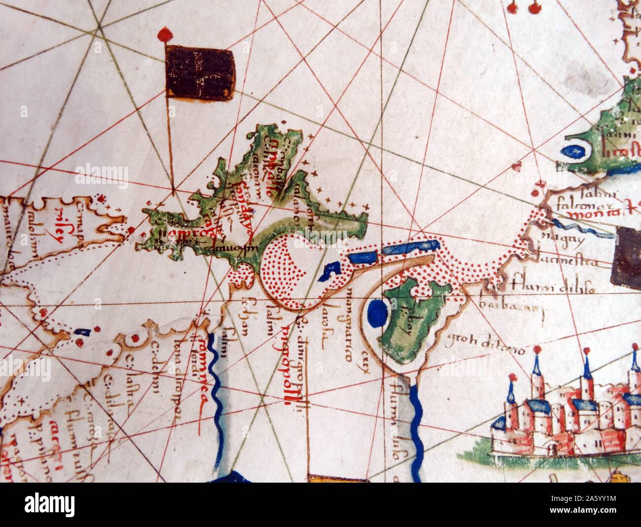 Carte de l'Europe de la Renaissance, Jacopo Russo, 1528, détail d'Afrique du Nord Banque D'Images
