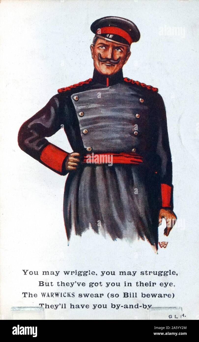 La Première Guerre mondiale, la propagande anti-allemande carte postale avec une image de l'empereur Guillaume II. Banque D'Images
