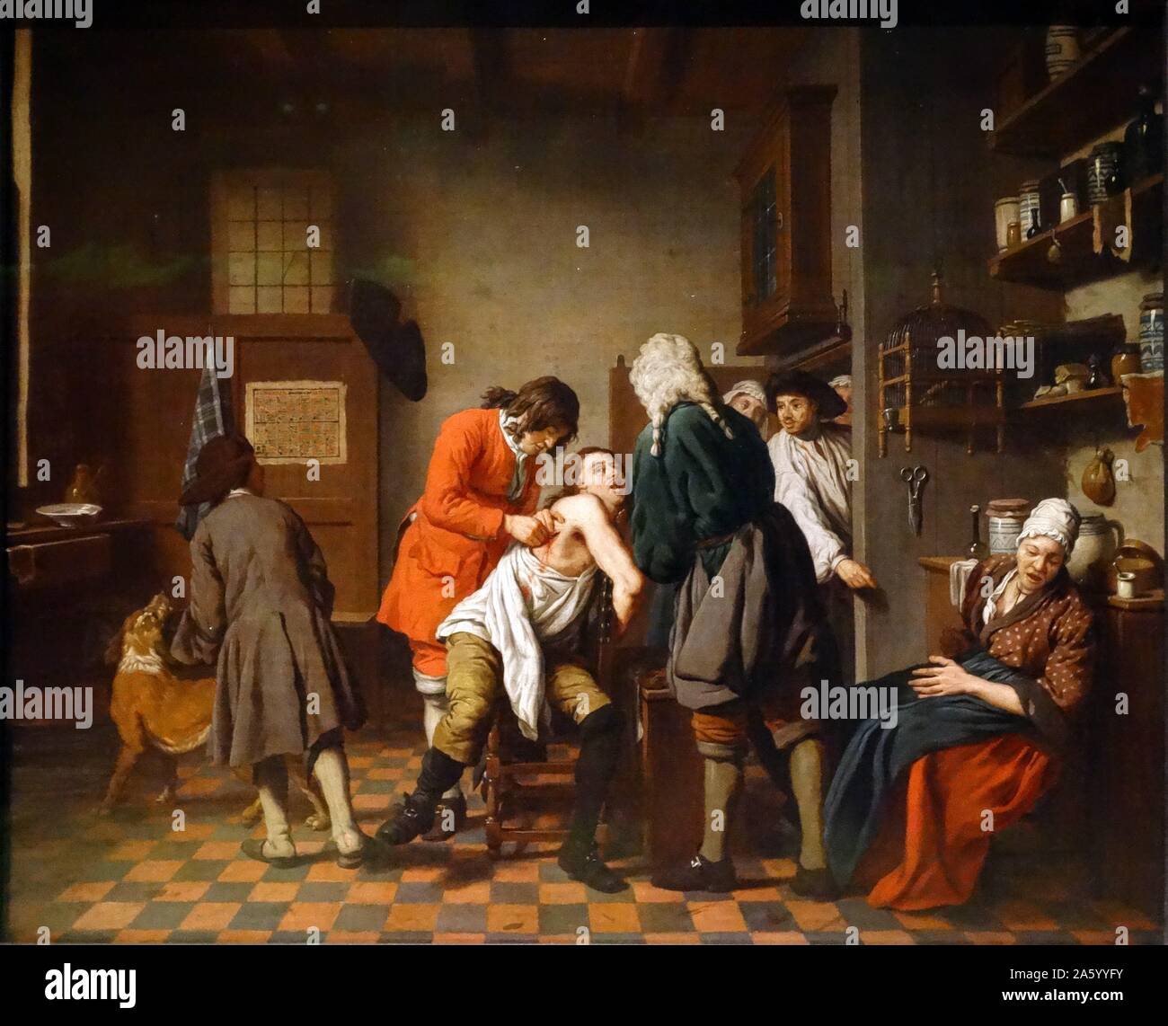 Intérieur avec un chirurgien pour assister à une blessure dans un côté de l'homme" par Johan Joseph Horemans (1689-1759). Huile sur toile, Flamand, 1722. Banque D'Images