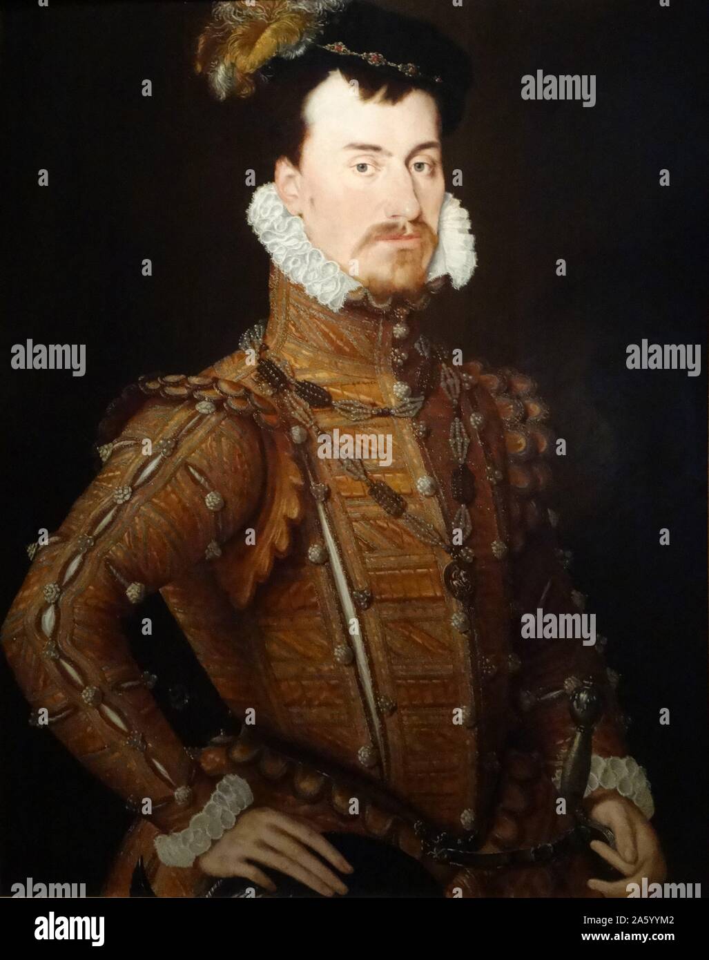 Portrait de Robert Dudley, comte de Leicester attribué à Steven van der Meulen (actif 1543-1564) artiste flamand. En date du 16e siècle Banque D'Images