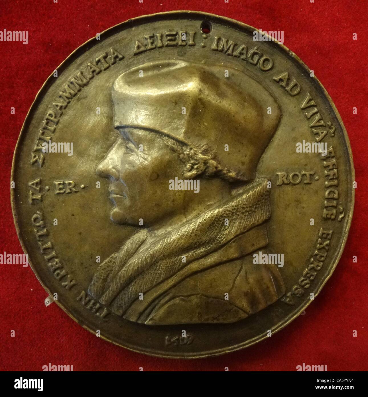 Médaille de bronze représentant Érasme. 16e siècle Banque D'Images