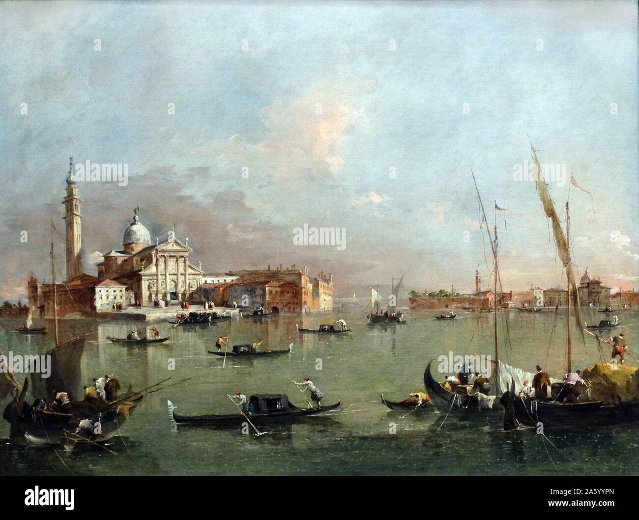 Venise : San Giorgio Maggiore avec la Giudecca et les Zitelle par Francesco Guardi (1712-1793), 1784. À partir de l'Italie, la peinture à l'huile sur toile. Banque D'Images