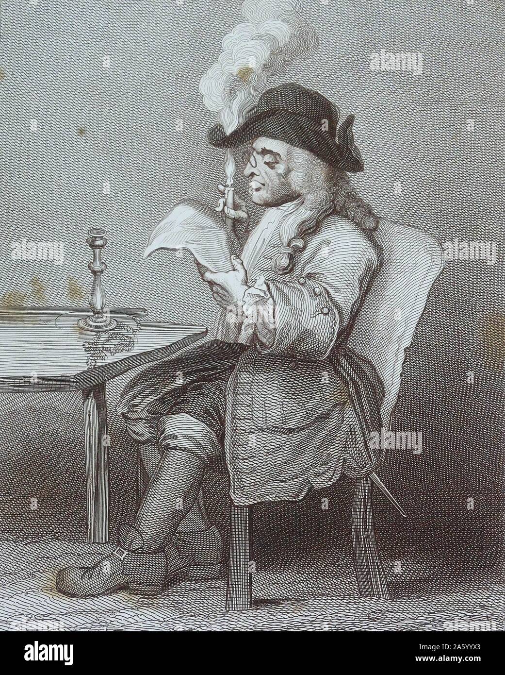 Gravure intitulée 'l'homme politique' par William Hogarth (1697-1764) peintre et graveur anglais, image satirique, critique sociale, et caricaturiste qui a été crédité de l'art séquentiel de l'avant-garde du 18e siècle. Banque D'Images