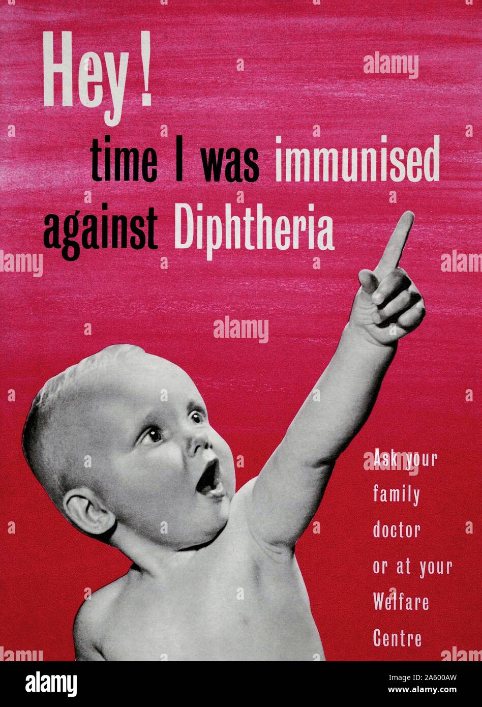 Affiche publicitaire de l'après-guerre l'immunisation contre la diphtérie. Datée 1950 Banque D'Images