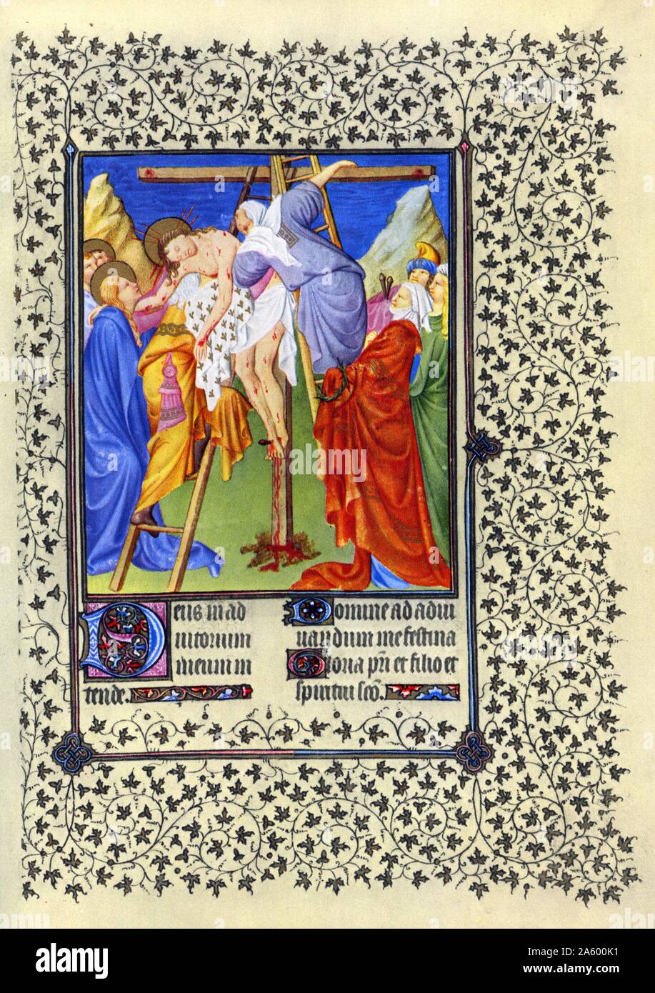 Illumination illustrant la descente de croix de la Belles Heures de Jean de France, Duc de Berry (Les Belles Heures) un début de 15e siècle manuscrit enluminé livre d'heures. En date du 15e siècle Banque D'Images