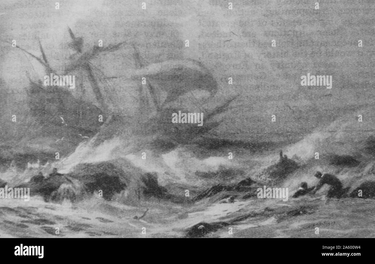 Tableau représentant le naufrage de l'Armada par Joseph William Carey (1859-1937) artiste irlandais. En date du 20e siècle Banque D'Images