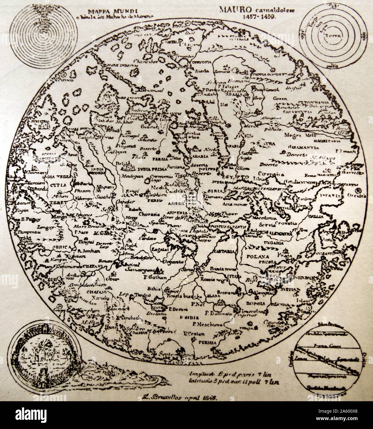 Fra Mauro map, une carte du monde faite autour de 1450 par le cartographe Italien Fra Mauro, un cartographe italien qui a vécu dans la République de Venise. En date du 15e siècle Banque D'Images