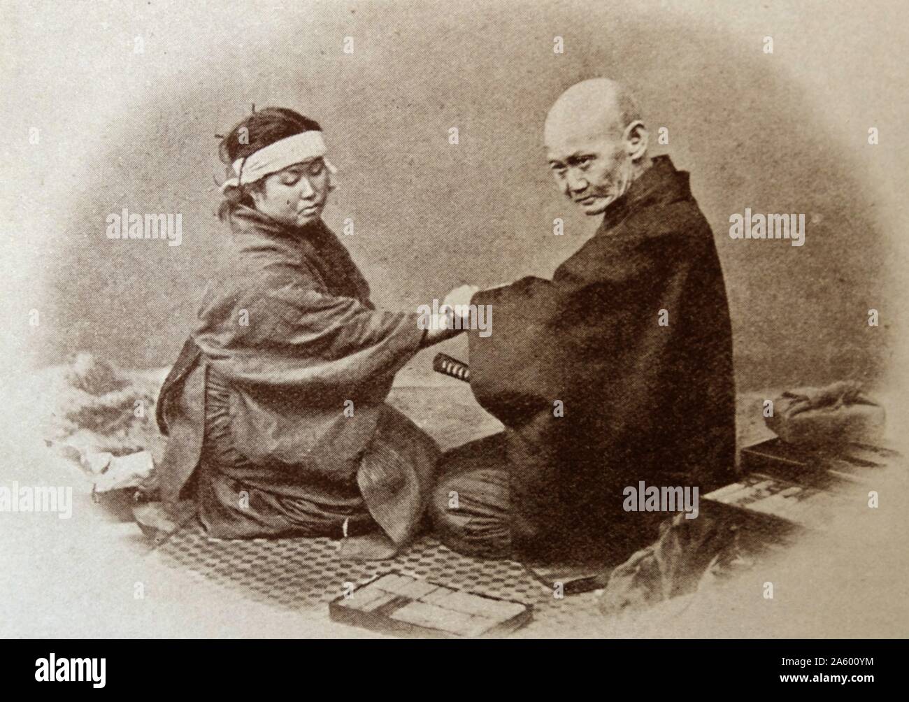 Portrait d'un médecin à un patient du Vieux Japon Banque D'Images