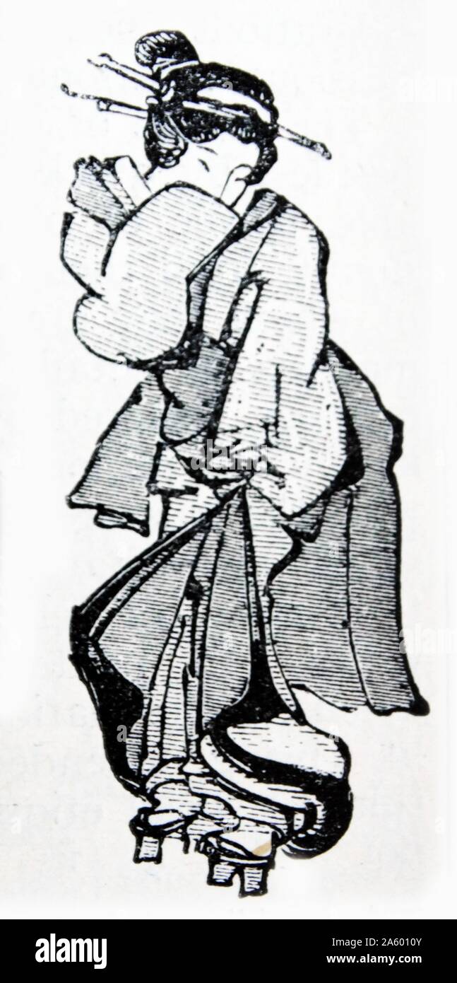Illustration d'une femme marche japonais en costume. Banque D'Images