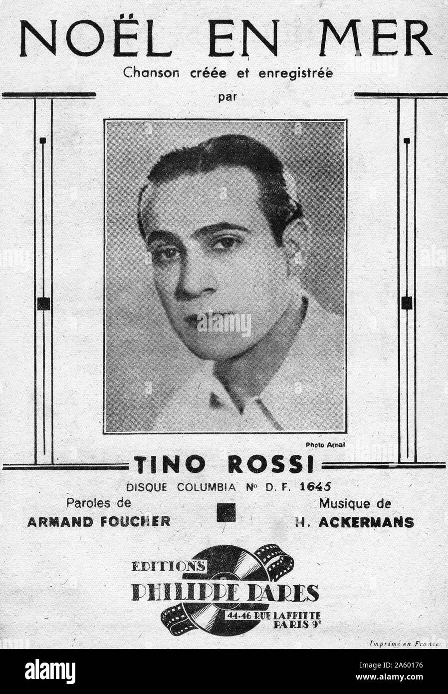 Constantin 'Tino Rossi (29 avril 1907 - 26 septembre 1983) Le chanteur français corses et acteur du film. Banque D'Images