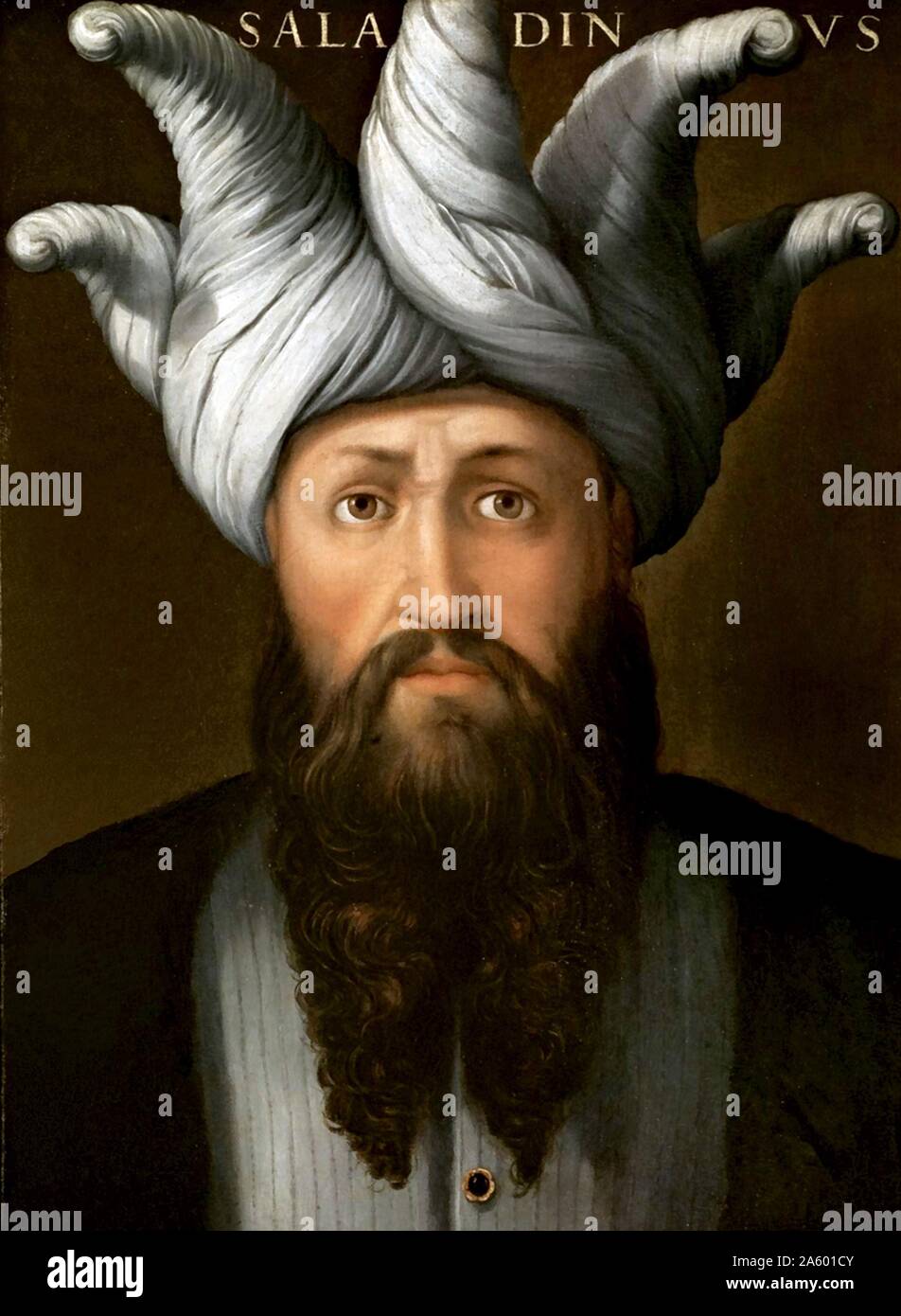 Portrait de Saladin (1560) par Thomas Altissimo Dell. Saladin (1137 ou 1138 - 1193), connu comme ?al ? ? Ad-D ?n ?y suf ibn Ayy ?b le premier sultan d'Égypte et la Syrie et le fondateur de la dynastie ayyubide. Saladin a dirigé l'opposition musulmane à l'croisés dans le Levant. Au sommet de son pouvoir, son sultanat inclus l'Égypte, la Syrie, la Mésopotamie, l'Hedjaz, le Yémen et d'autres parties de l'Afrique du Nord. Banque D'Images