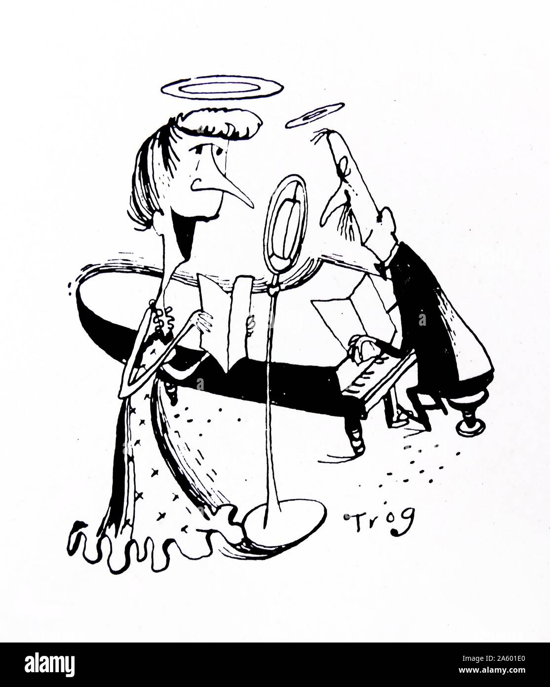 Caricature d'une femme chantant d'une pianiste d'accompagnement ; par Walter Ernest 'Wally' Fawkes (né en 1924). Clarinettiste de jazz canadien et un dessinateur satirique. En tant que dessinateur, il a généralement travaillé sous le nom de '3235' . Banque D'Images