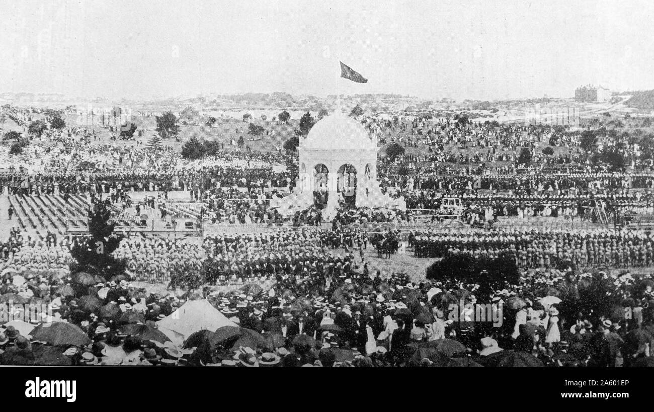 La naissance de l'Australian Commonwealth : la cérémonie d'assermentation dans le Centennial Park, Sydney, 1er janvier 1901. Banque D'Images