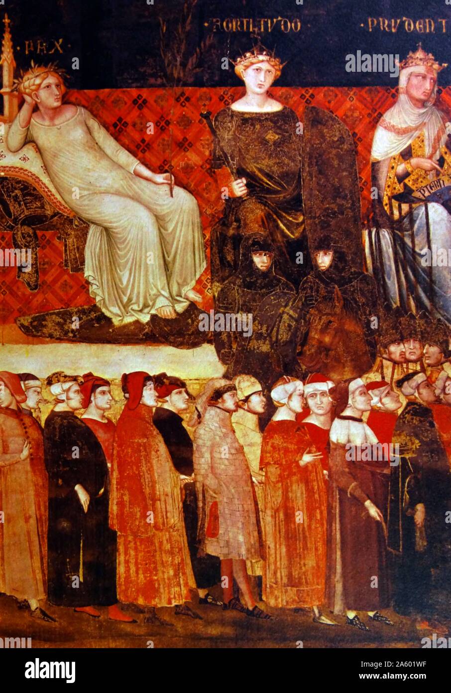 La peinture intitulée 'Les prieurs de bon gouvernement" d'Ambrogio Lorenzetti (1290-1348) peintre italien de l'école siennoise. En date du 14e siècle Banque D'Images