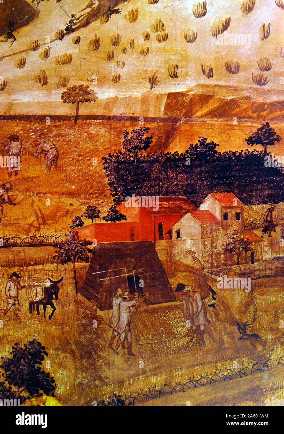 La peinture intitulée "Travailler dans le domaine' par Ambrogio Lorenzetti (1290-1348) peintre italien de l'école siennoise. En date du 14e siècle Banque D'Images
