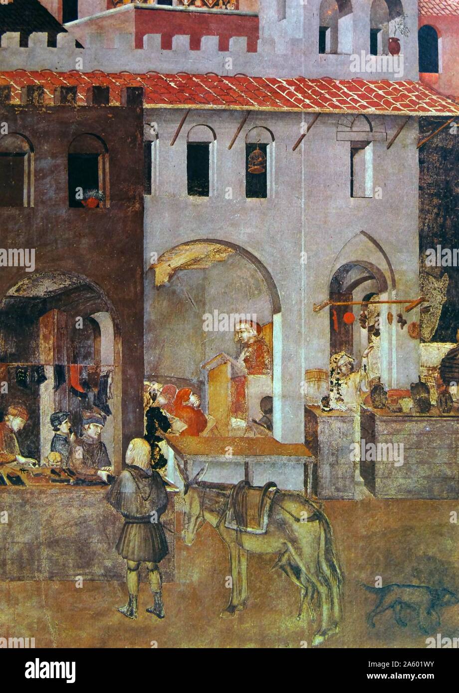 La peinture intitulée "La ville active' par Ambrogio Lorenzetti (1290-1348) peintre italien de l'école siennoise. En date du 14e siècle Banque D'Images
