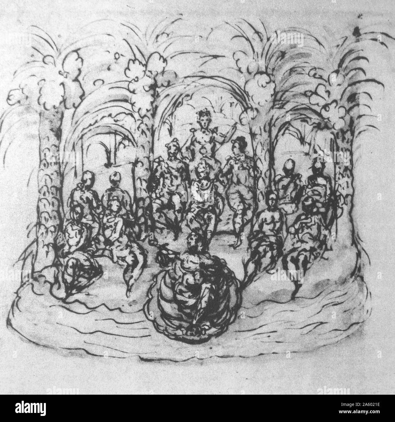 Esquisse pour "Le temple de l'amour' un masque par Sir William Davenant. Dessiné par Inigo Jones 1635 pour montrer le char maritime contenant la reine et fêtards masqués. Banque D'Images Esquisse pour "Le temple de l'amour' un masque par Sir William Davenant. Dessiné par Inigo Jones 1635 pour montrer le char maritime contenant la reine et fêtards masqués. Banque D'Images