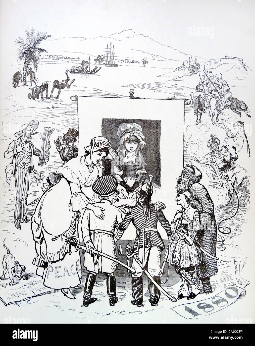 La satire graphique par Randolph Caldecott (1846-1886) un artiste et illustrateur britannique. En date du 19e siècle Banque D'Images