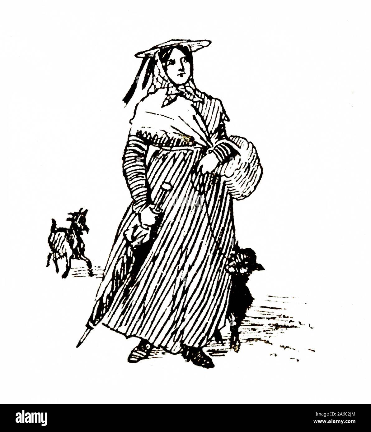 L'illustre la correspondance de voyage de Monaco, par Randolph Caldecott 1846-1886. Montre femme française locale, dans le sud de la France c1884 Banque D'Images