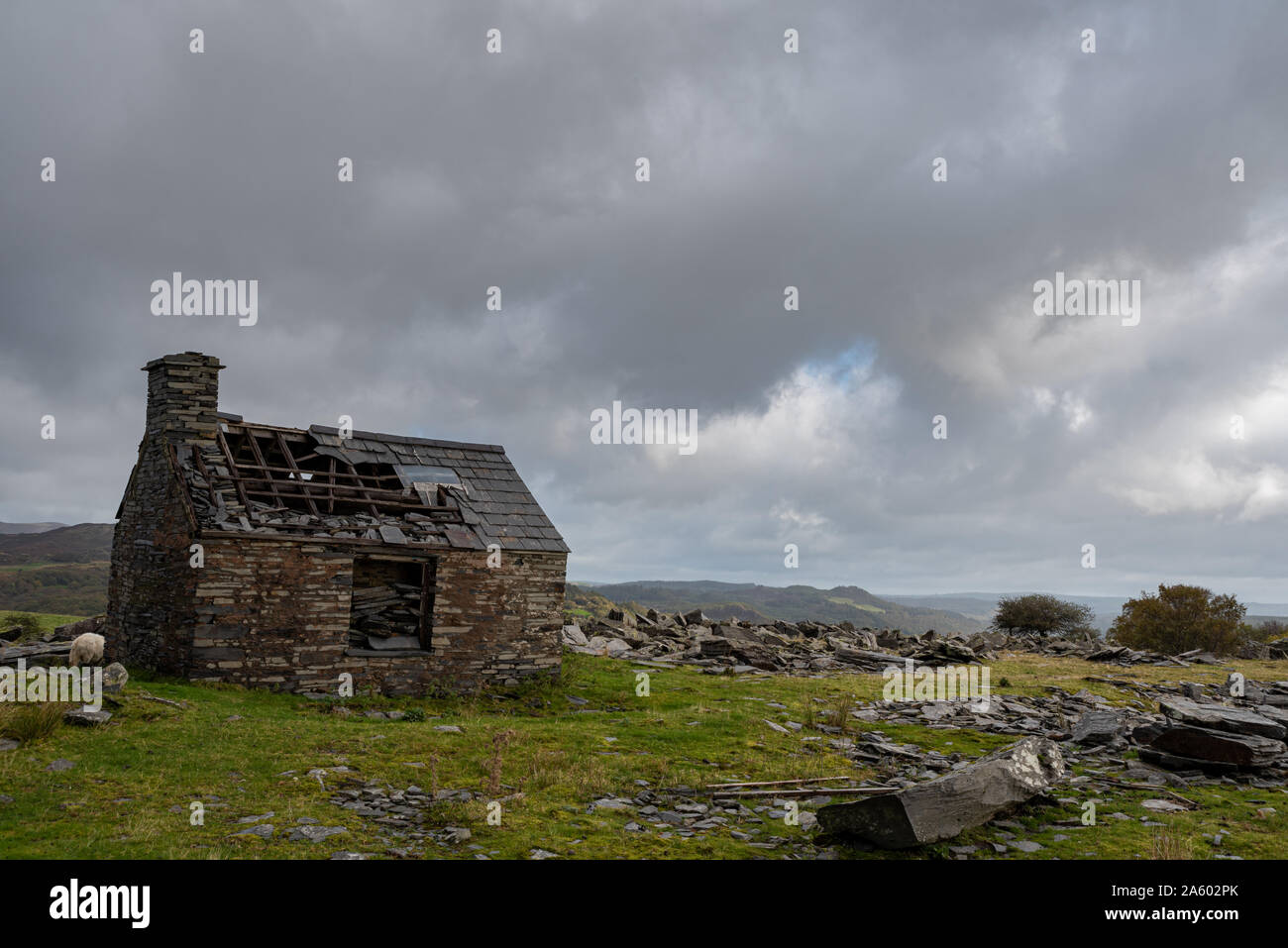 La carrière d'Ardoise Rhos abandonnés à Capel Curig, ci-dessous Moel Siabod dans le Parc National de Snowdonia, Pays de Galles Banque D'Images