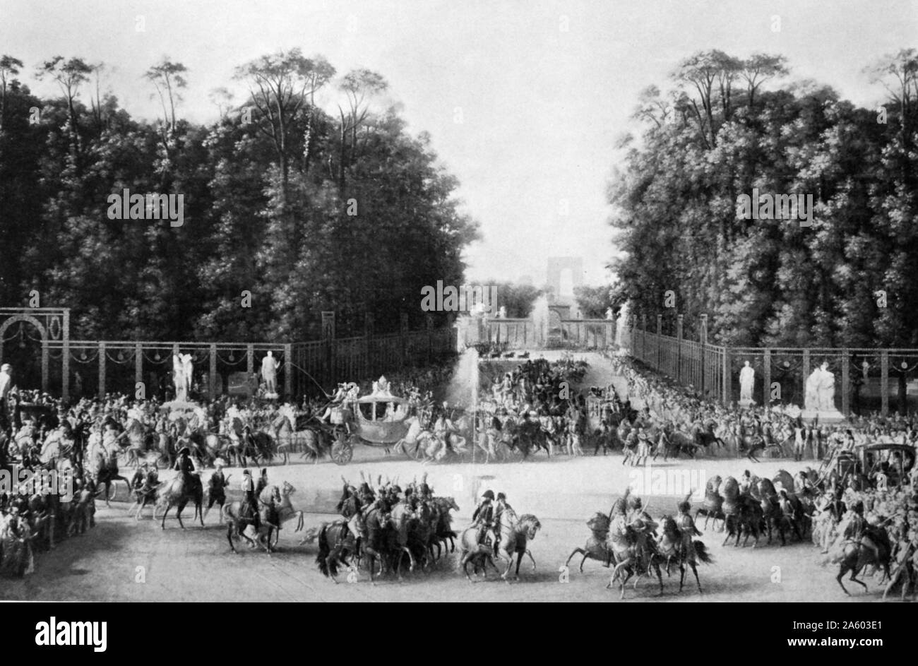 Imprimer montre la procession du mariage de Napoléon Bonaparte (1769-1821) et Marie Louise, duchesse de Parme (1791-1847) à travers le palais des Tuileries. En date du 19e siècle Banque D'Images