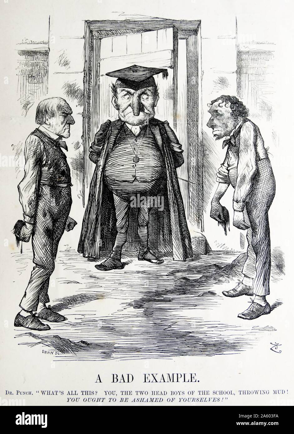 La satire politique représentant William Ewart Gladstone (1809-1898) et Benjamin Disraeli (1804-1881), à la fois l'ancien Premier Ministre de la Grande-Bretagne. Par Sir John Tenniel (1820-1914), un illustrateur anglais, graphique, humoriste et caricaturiste politique. En date du 19e siècle Banque D'Images