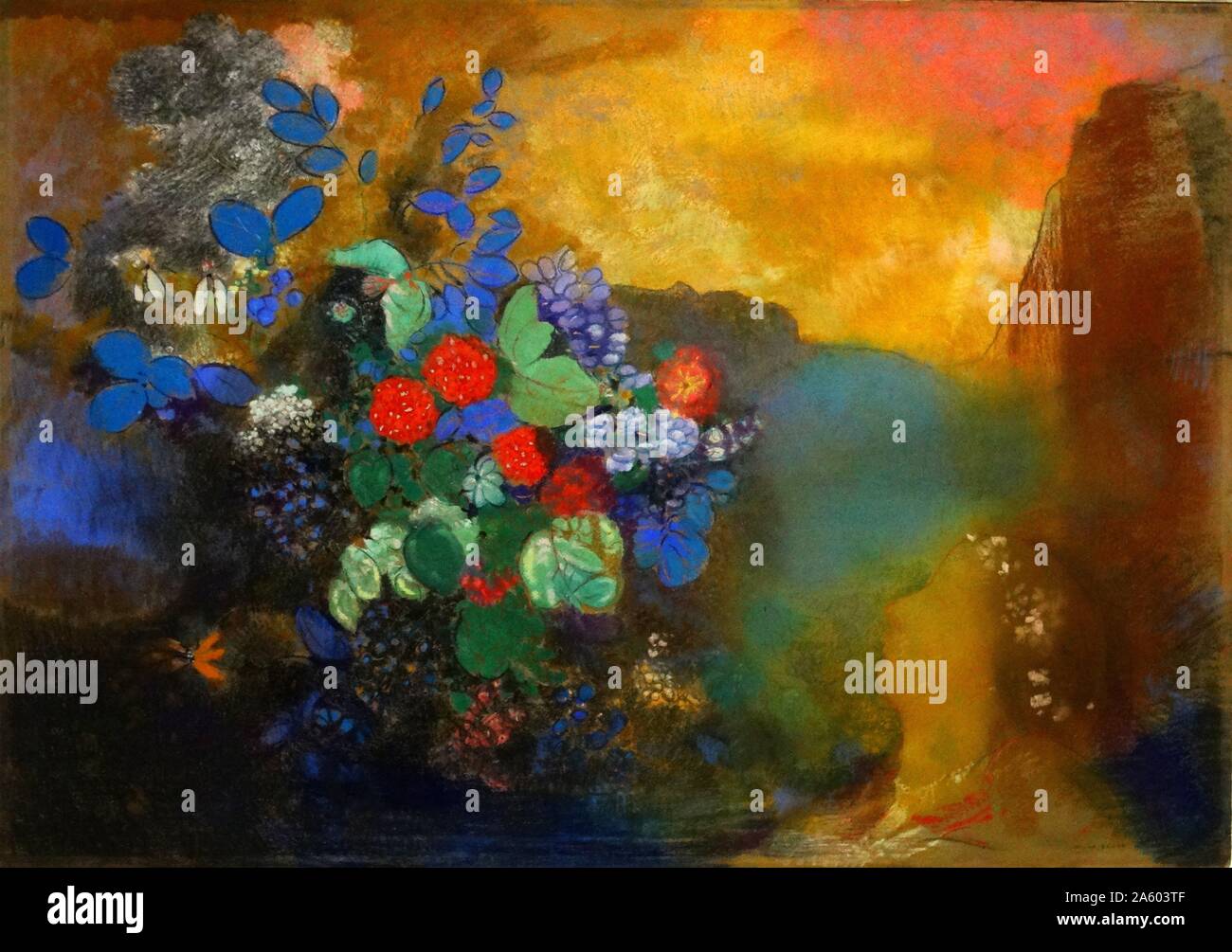 La peinture intitulée 'Ophelia' parmi les fleurs d'Odilon Redon (1840-1916) un peintre symboliste français, graveur, dessinateur et pastellist. En date du 20e siècle Banque D'Images