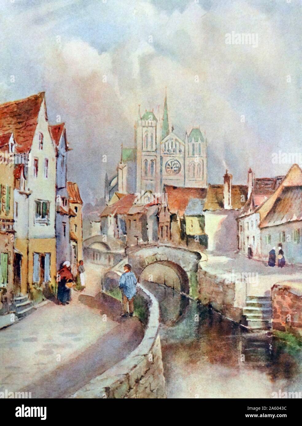 Peinture représentant une vue d'Amiens et de la cathédrale par Louis Burleigh Bruhl (1861-1942) un paysagiste anglais. En date du 20e siècle Banque D'Images
