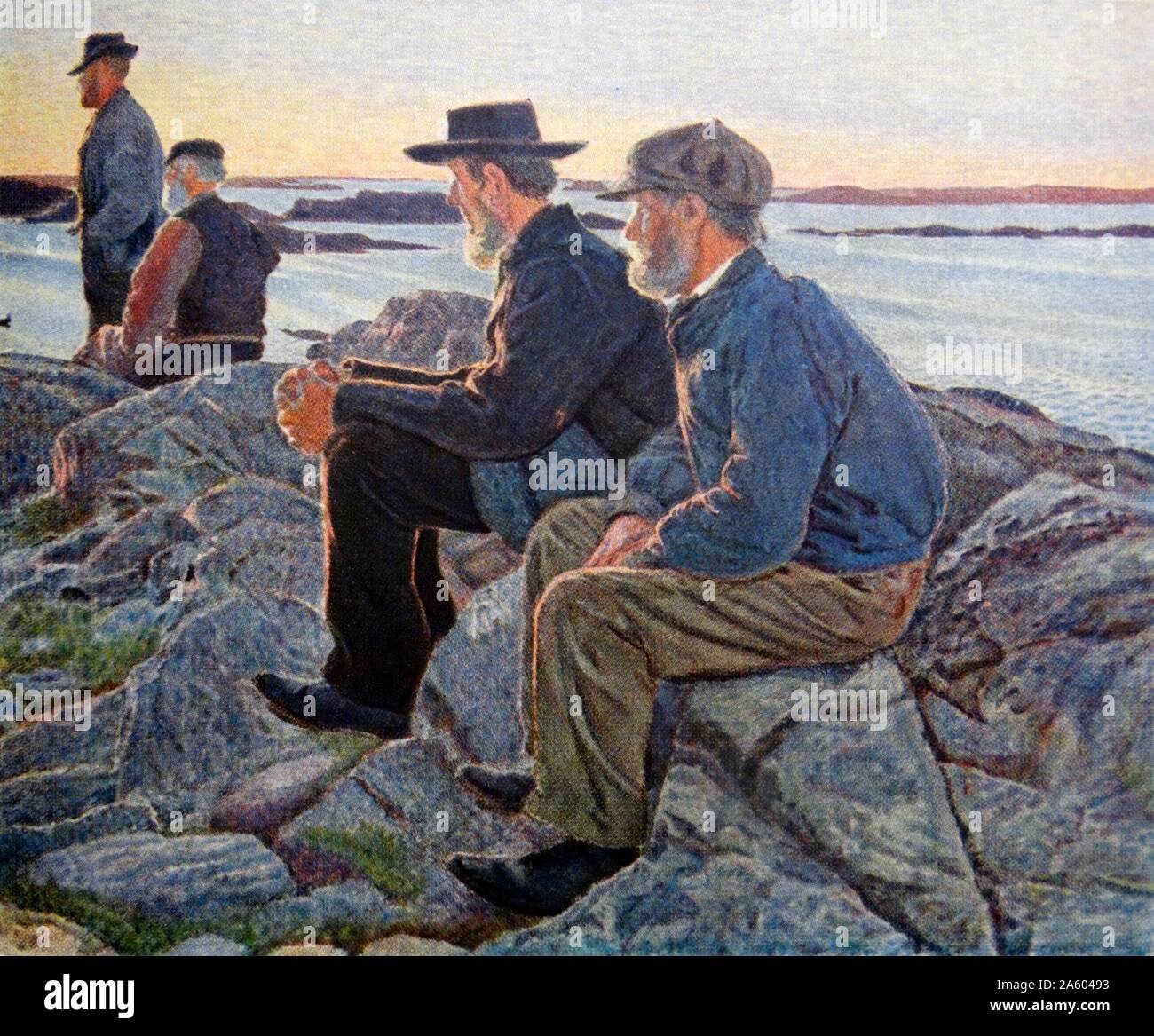 La peinture intitulée "Sur la montagne" par Carl Wilhelmson (1866-1928) l'artiste suédois. En date du 20e siècle Banque D'Images