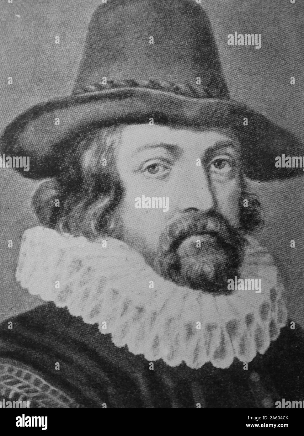 Portrait de Francis Bacon (1561-1626), un philosophe anglais, homme d'État, scientifique, juriste, un orateur, et l'auteur. En date du 17e siècle Banque D'Images