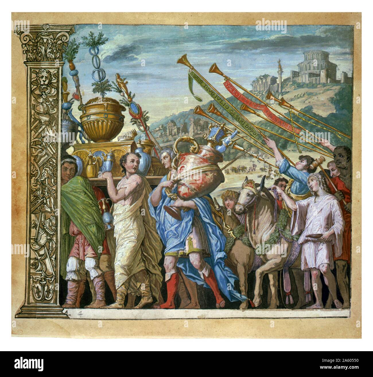 Le triomphe de Jules César, 1598 par Andrea Andreani (1584-1610) Planche 4 à partir de la série montrant les gens en procession triomphale de Jules César. Banque D'Images