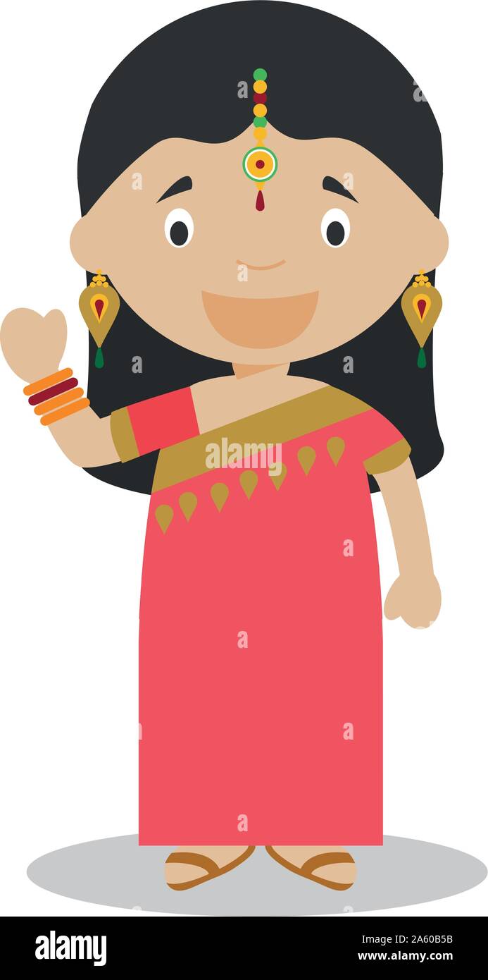 Personnage de l'Inde. Indian girl habillé de manière traditionnelle avec sari. Vector Illustration. Les enfants du monde. Illustration de Vecteur
